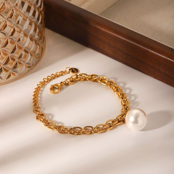 Браслет цепочка с подвеской из крупной жемчужины CJL36257