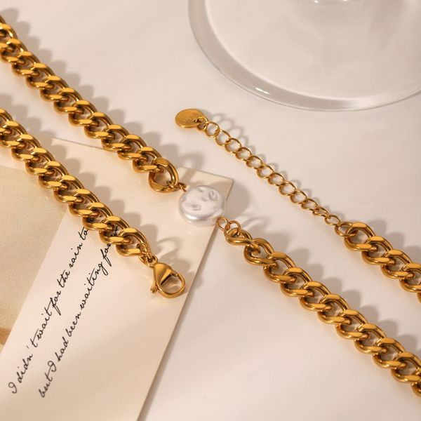 Браслет цепочка с подвеской из крупной жемчужины CJL36257