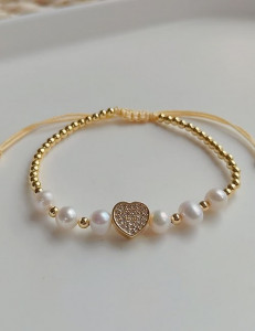 Браслет из бусин с сияющим сердцем и жемчугом L84352