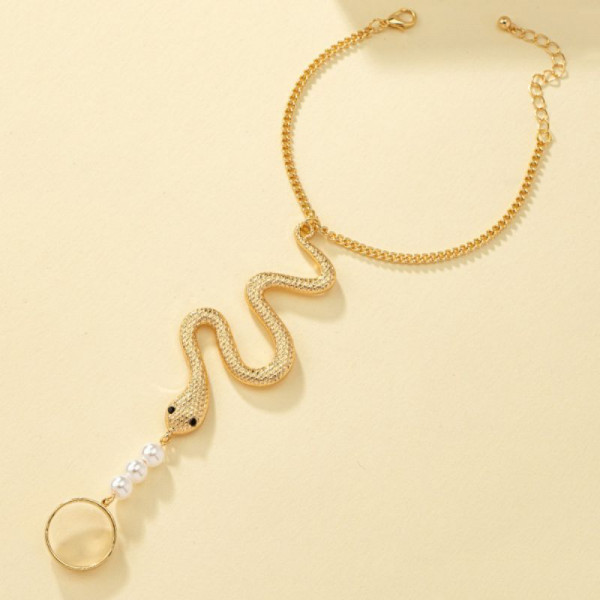 Слейв-браслет золотая змея с мерцающими глазами CJF88025