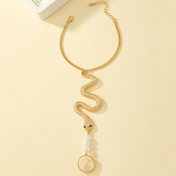 Слейв-браслет золотая змея с мерцающими глазами CJF88025