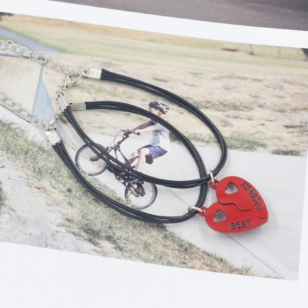 Парные браслеты бесконечное пламя с красным сердцем CJQ38987