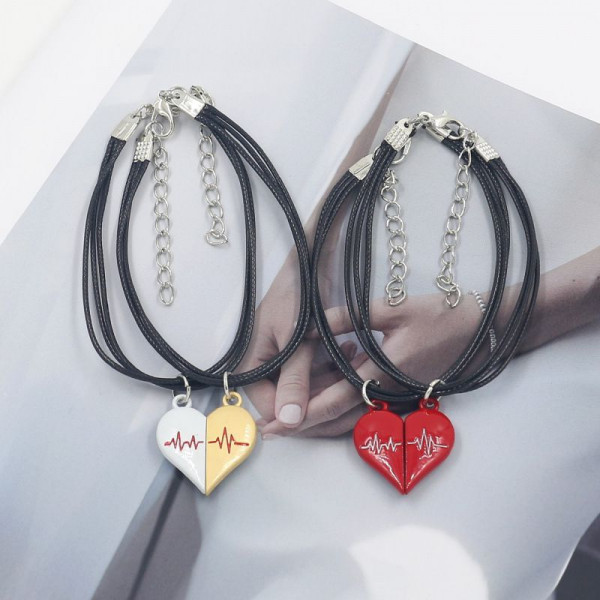 Парные браслеты бесконечное пламя с красным сердцем CJQ38987