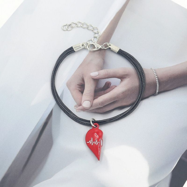 Парные браслеты бесконечное пламя с красным сердцем CJQ38987