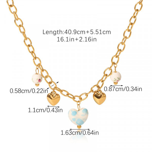 Цепочка с подвесками из жемчуга и эмалированных сердец CJR68407