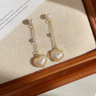 Длинные серьги пусеты с жемчужными нитями и сердцами CJG52729