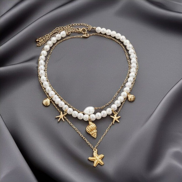 Многослойная цепочка жемчужная с морскими звездами 1J11847CJJ