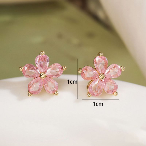 Серьги-цветы с розовыми камнями CJL20484
