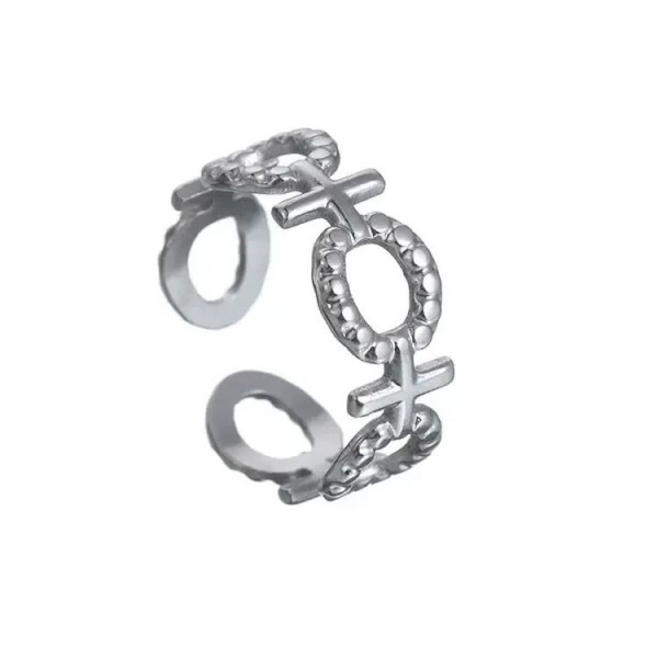 Ажурное кольцо с геометрическими символами и фианитами R61673MSK