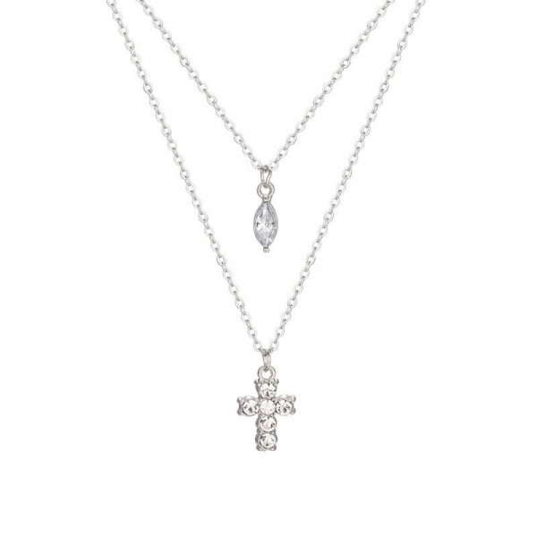 Двойное серебристое колье с каплевидной подвеской N73043