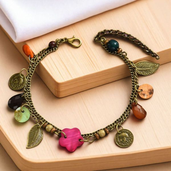 Браслет на ногу с разноцветными вставками-цветами CJL68460