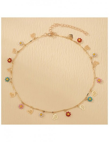 Золотистое Колье-чокер с изящными подвесками в форме ромашек Z31036