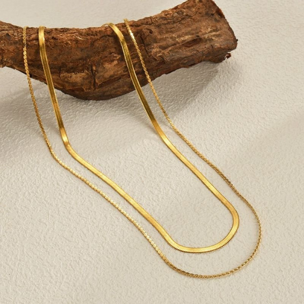 Двойное стальное колье из плоских цепочек CJC62717