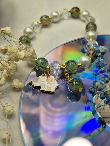 Браслет благородный агат с подвеской-слоном J11053CJJ