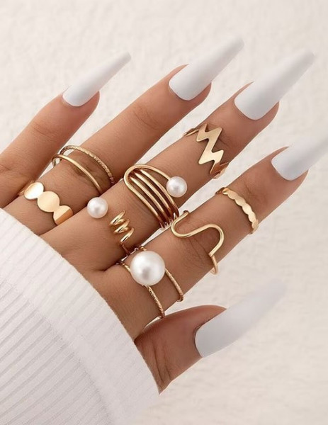 Золотистый набор колец с жемчугом и молнией Z29002
