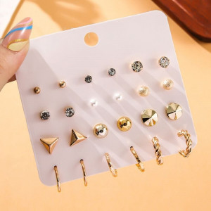 Большой набор серег пусет с геометрическими формами и кристаллами CJD62833