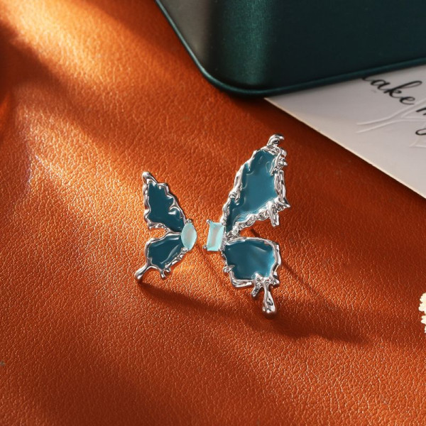 Серьги-пусеты Бирюзовые бабочки с серебряным гвоздиком 1J10400CJJ