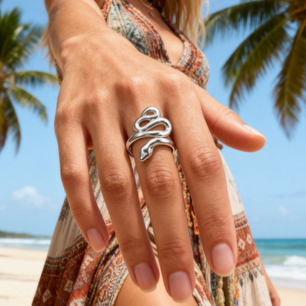 Массивное кольцо в форме свернувшейся змеи CJR81465