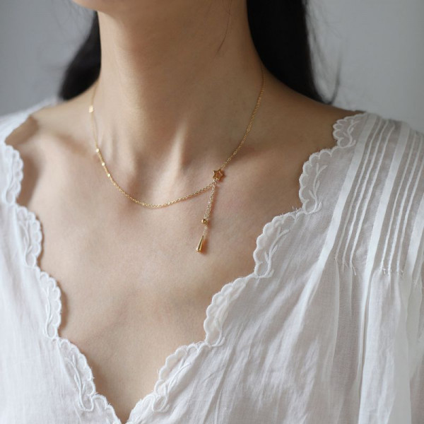 Тонкое колье-галстук с каплей-кристаллом CJL14303