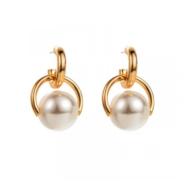 Серьги-пусеты из ювелирного сплава с крупным жемчугом CJD01404