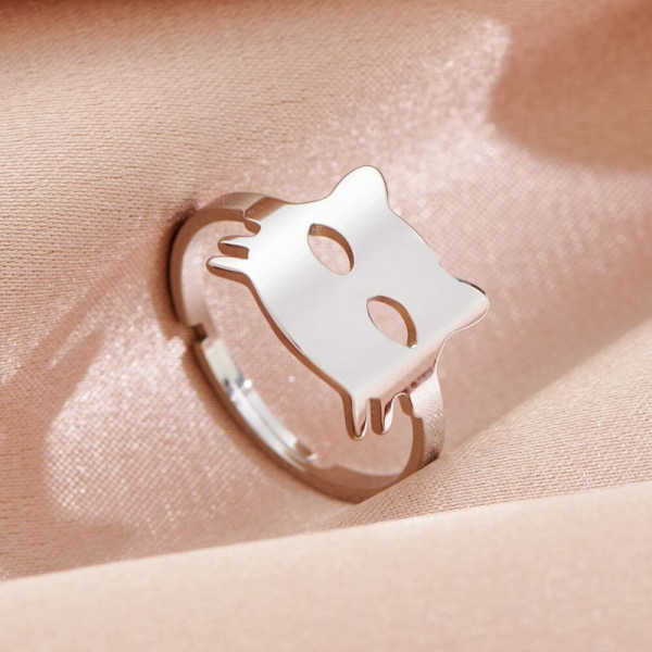 Стальное кольцо Котенок серебристого цвета CJH89496