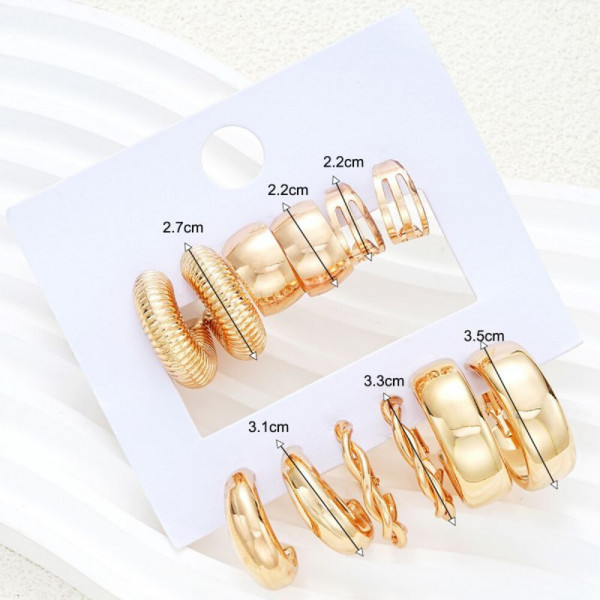 Большой сет золотистых серег конго с витым дизайном и широкими кольцами CJH65242