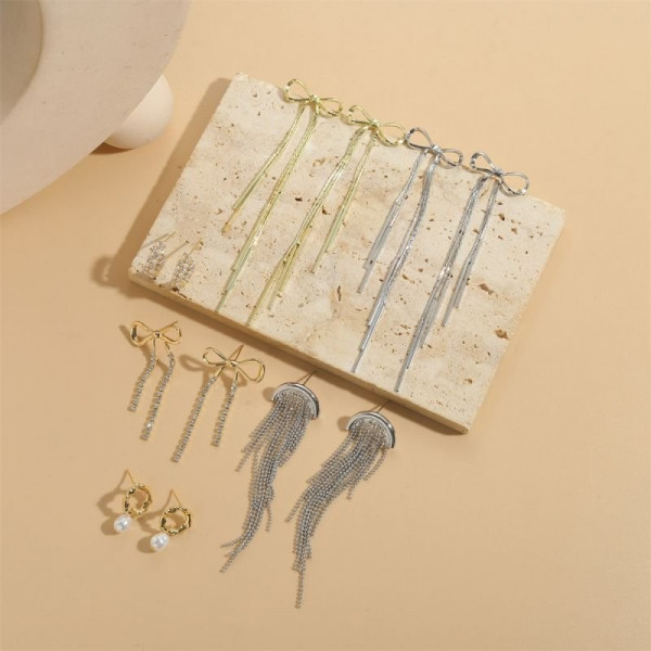 Серьги-гвоздики с бантами и цепочками CJC96431