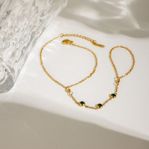 Браслет слейв природное очарование с зелеными камнями CJL98297