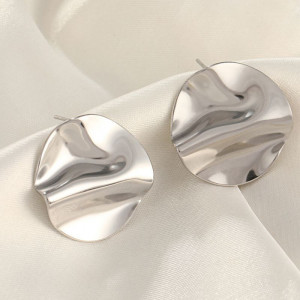 Серебристые вогнутые серьги-пусеты Диски CJH27473