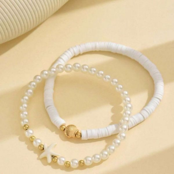 Браслет на ногу из белых дисков со звездой CJL71847