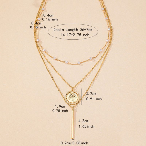 Четырехслойное колье с античной монетой и подвеской-иглой CJH24235