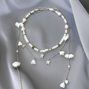 Многослойное колье с жемчужным бисером и подвесками J11224CJJ