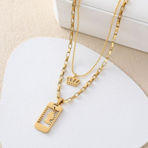 Многослойная цепочка с кулоном и ажурной вставкой J10951CJJ