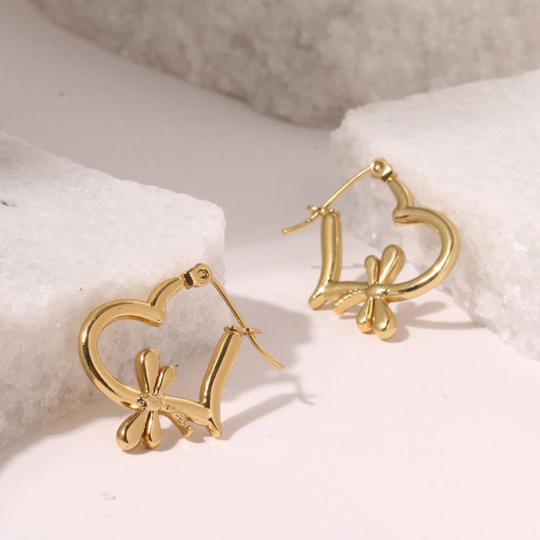 Серьги-конго в форме полых сердец с декоративными бантами J10354(CJJ)