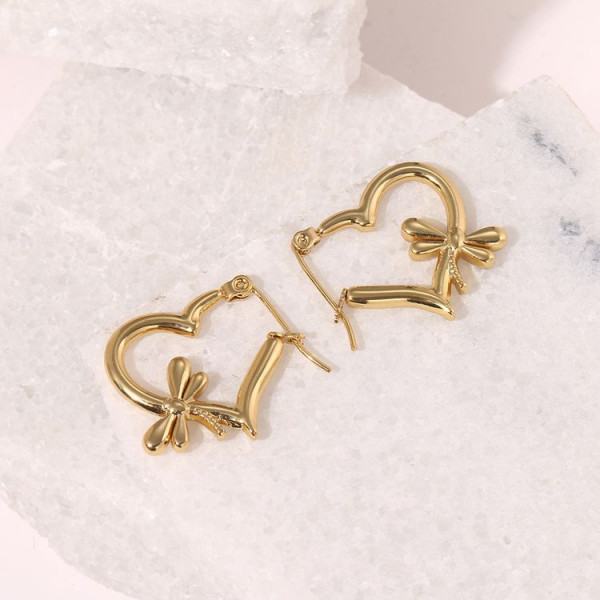 Серьги-конго в форме полых сердец с декоративными бантами J10354(CJJ)