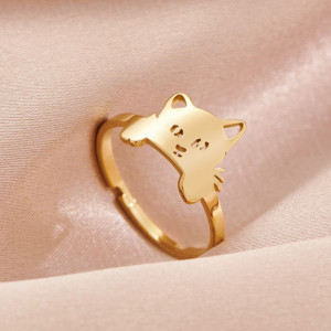 Золотистое кольцо с улыбающейся кошкой CJH89495