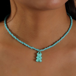 Бирюзовые Бусы с подвеской Маленький медведь Q14283MSK