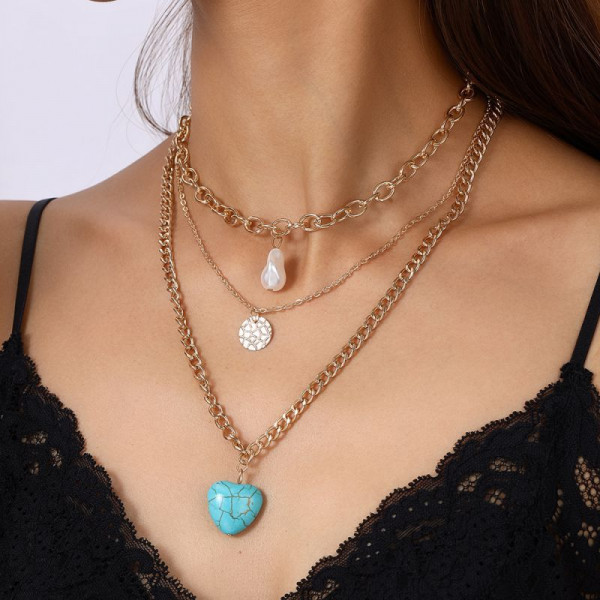 Трехъярусная цепочка с цветной эмалью и подвеской-сердцем CJL75796