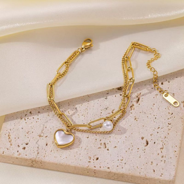 Браслет двухрядный с перламутровым сердцем и жемчугом CJL81722