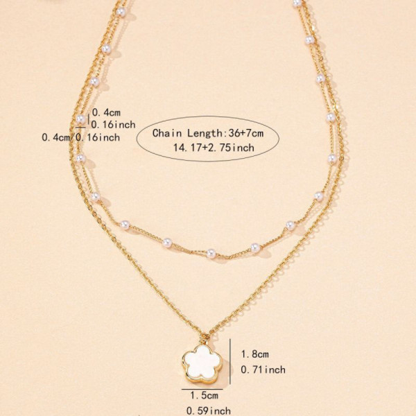 Двойная цепочка с жемчужинами и подвеской-цветком CJH24241