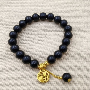 Браслет матовый обсидиан с золотым талисманом J11055CJJ