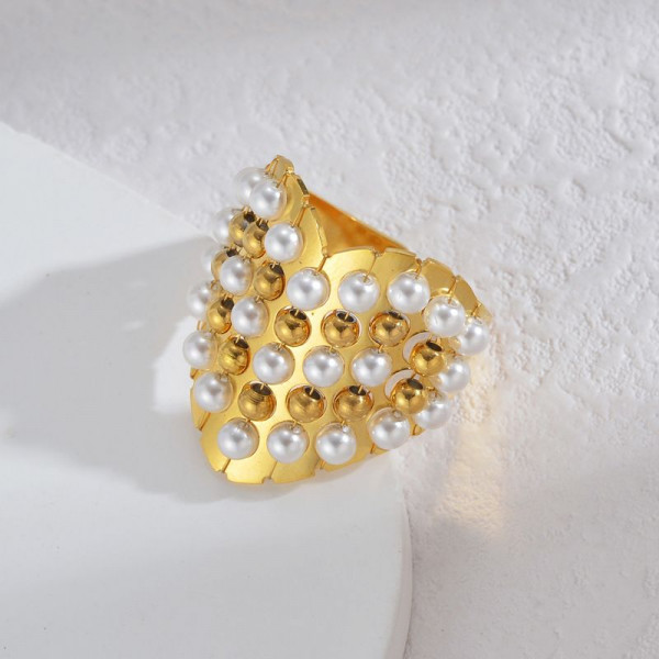 Широкое кольцо из жемчужной сетки CJL35170