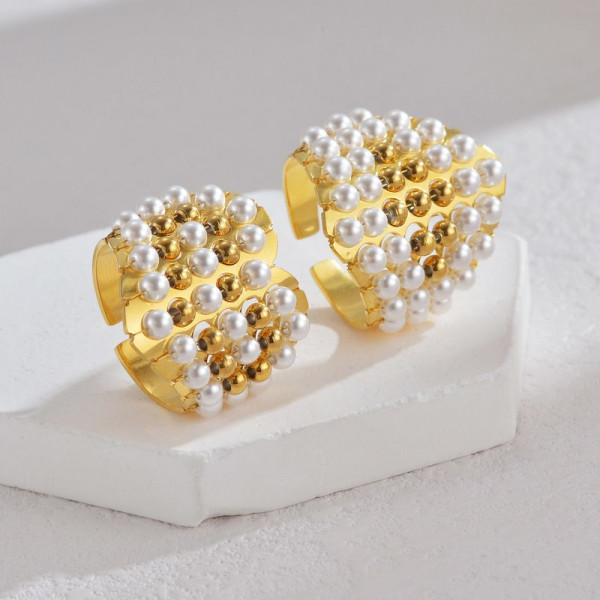 Широкое кольцо из жемчужной сетки CJL35170