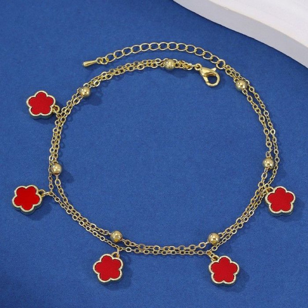 Двойной золотистый браслет с красными цветами CJL32191