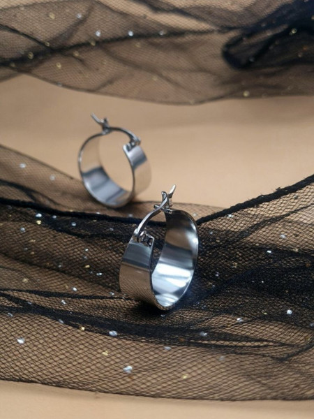 Широкие стальные серьги-кольца конго с зеркальным блеском J10213CJJ