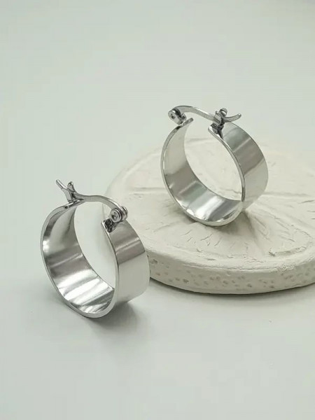 Широкие стальные серьги-кольца конго с зеркальным блеском J10213CJJ