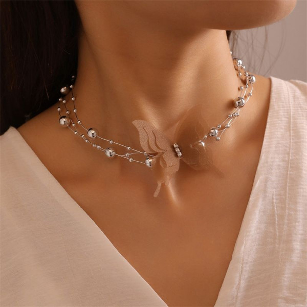 Двухслойный чокер с крупной бабочкой и россыпью кристаллов CJG30811