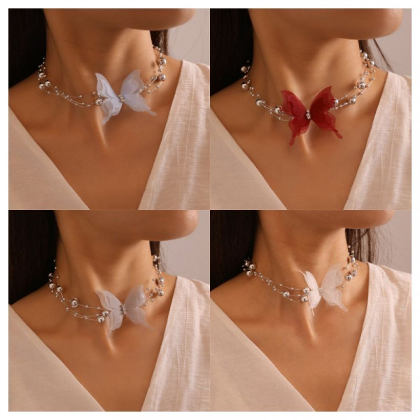 Двухслойный чокер с крупной бабочкой и россыпью кристаллов CJG30811