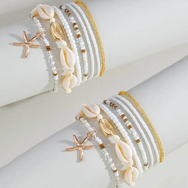 Браслет на ногу широкий с ракушками и бисером CJL87993