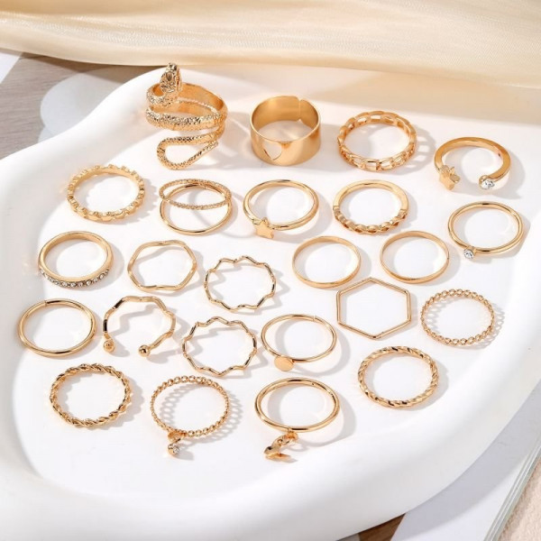 Набор множества тонких колец с символикой и жемчугом CJC89025